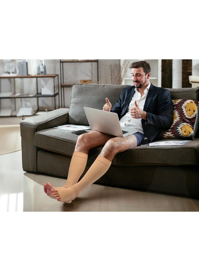 fantasize جوارب ضاغطة بطول الركبة بضغط 15-20 مم زئبقي للنساء والرجال - دعم الدورة الدموية بفتحة أصابع القدم، شريط سيليكون مضاد للانزلاق (م)  - Image 4